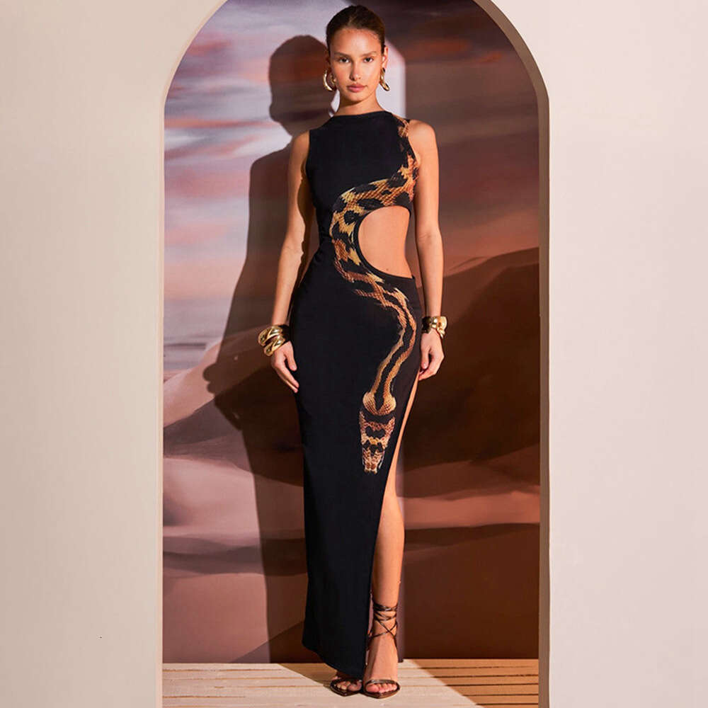 Wind women's clothing 2024 summer new sleeveless sexy slim fit slit long skirt hollow formal dress