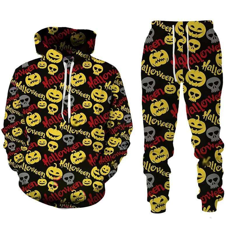 2024 new men's hooded set funny Halloween 3D digital printed sweatshirt pants