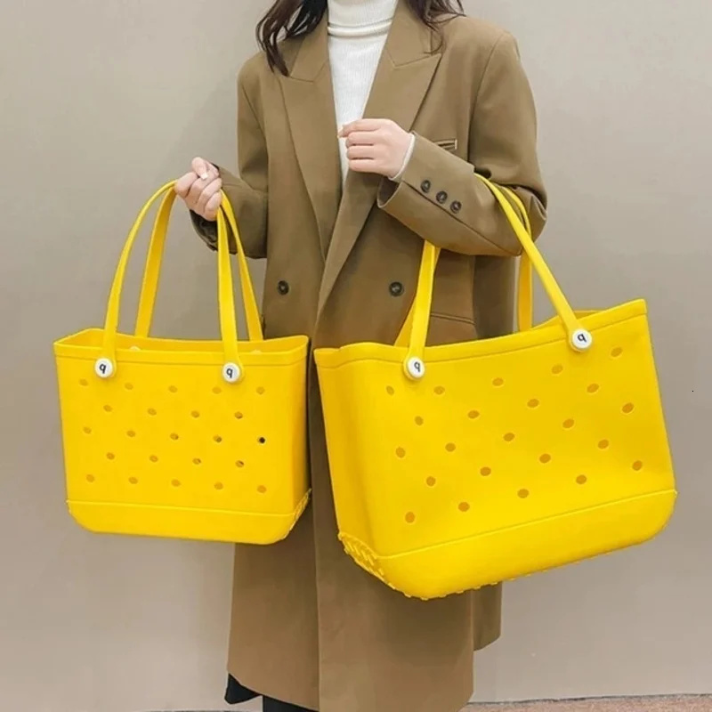 Large Boggs Summer Durable Solid Color EVA Beach Basket Waterproof Travel Sandproof Tote Multi Purpose Storage Bag