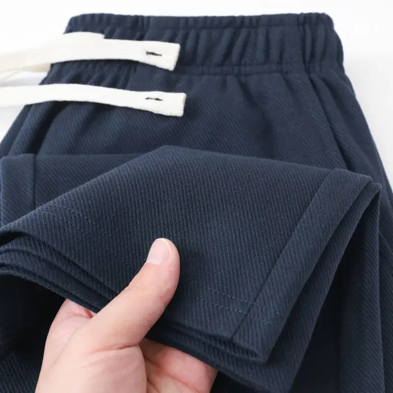 Mens Casual Pants Solid Elastic Waist Pocket Drawstring Loose Straight Sports Versatile Trouser Male Sweatpant Breathable 241120