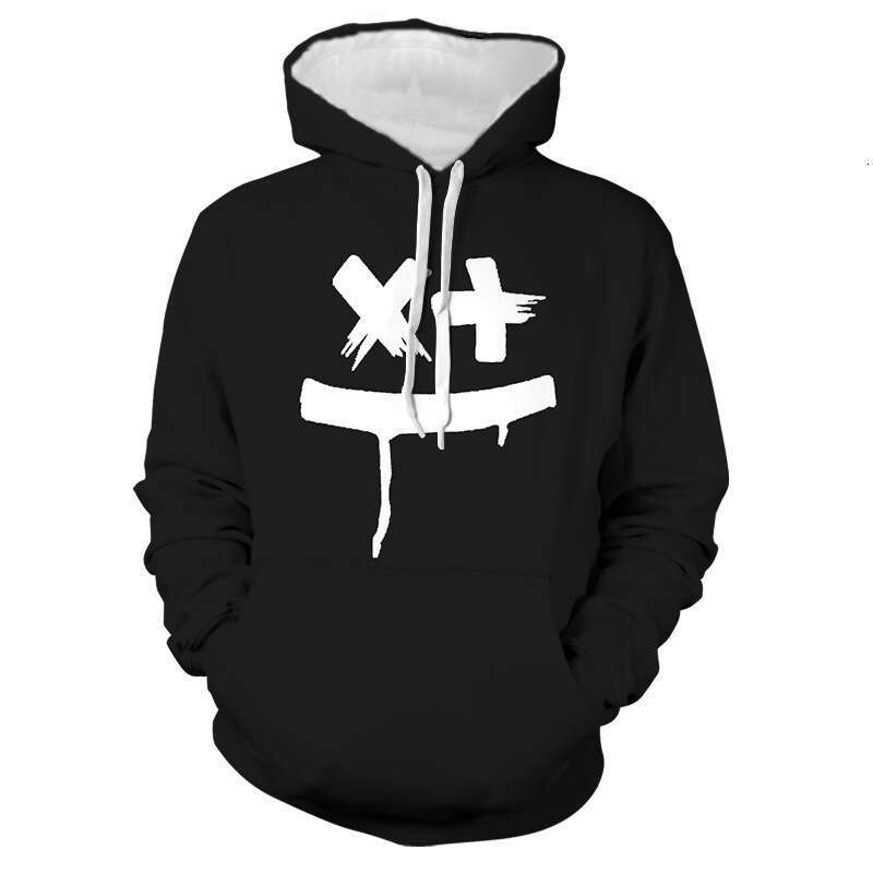 Autumn and winter men's quirky 3D printed smiley face pullover long sleeved hooded sweatshirt