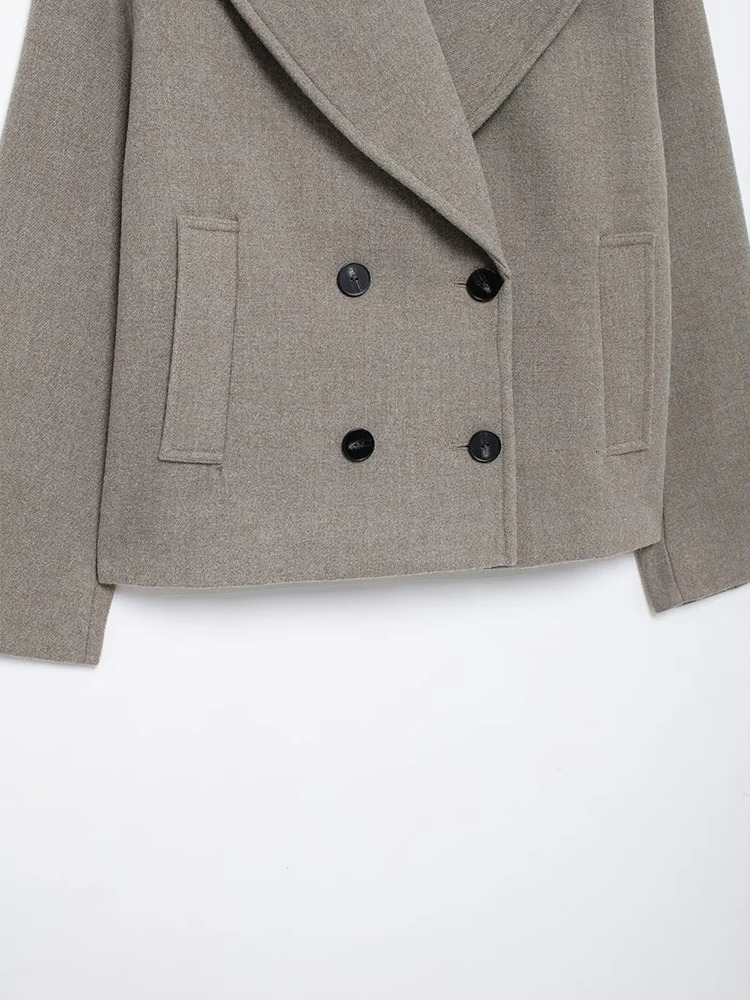 European and American style womens short loose suit collar retro doublebreasted singlefaced woolen coat for women in spring 241125