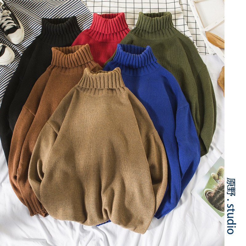 Winter New High Collar Solid Color Men's Fashion Youth Versatile Knitted Designer Sweater Trendy Hoodie