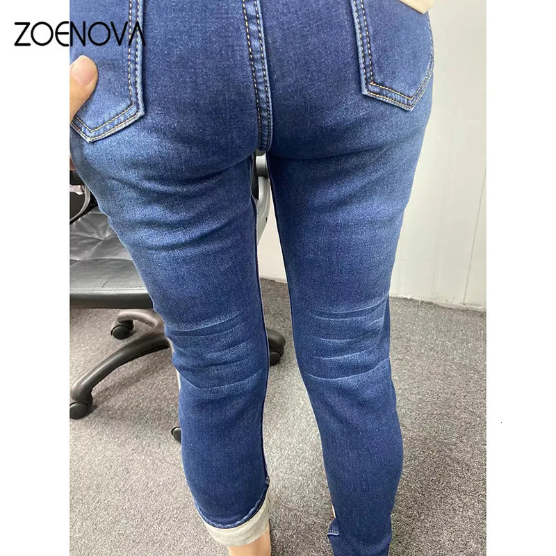 Women Thermal Jeans Winter Snow Warm Plush Stretch Lady Skinny Thicken Fleece Denim Long Pants Retro Blue Pencil Trousers 241121Z