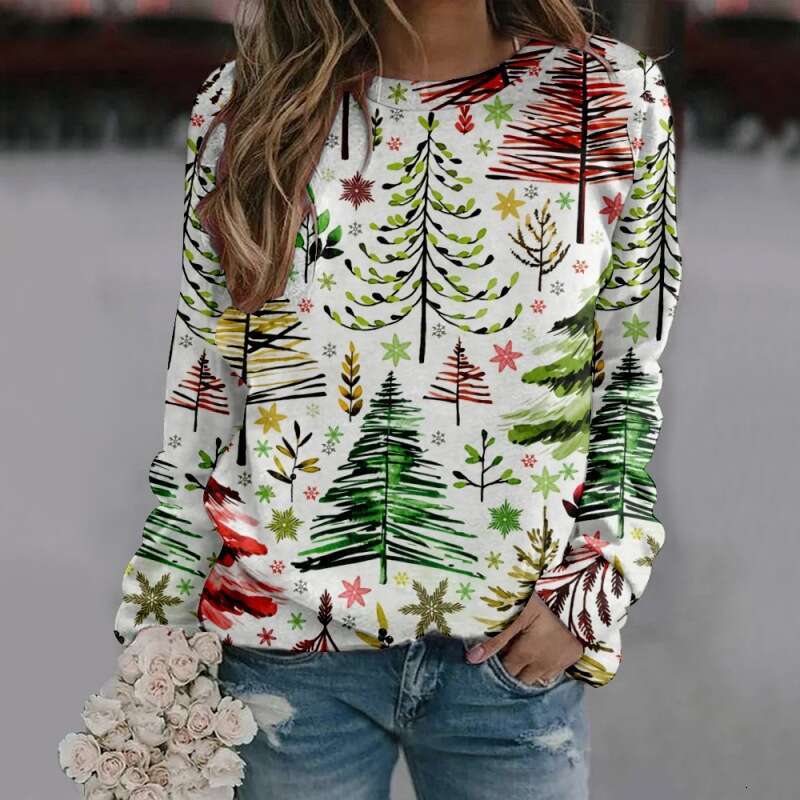 New round neck long sleeved in plus size Christmas creative 3D digital printing hooded hoodie