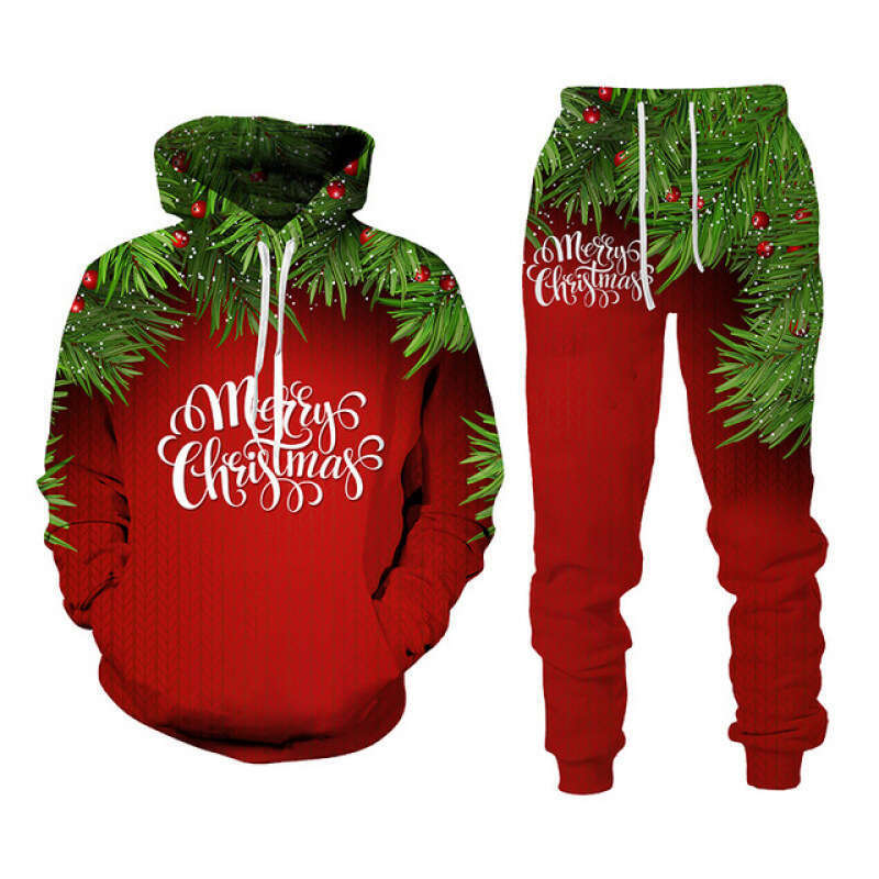 Autumn winter new set Christmas series 3D digital printing casual loose hooded sweatshirt and pants