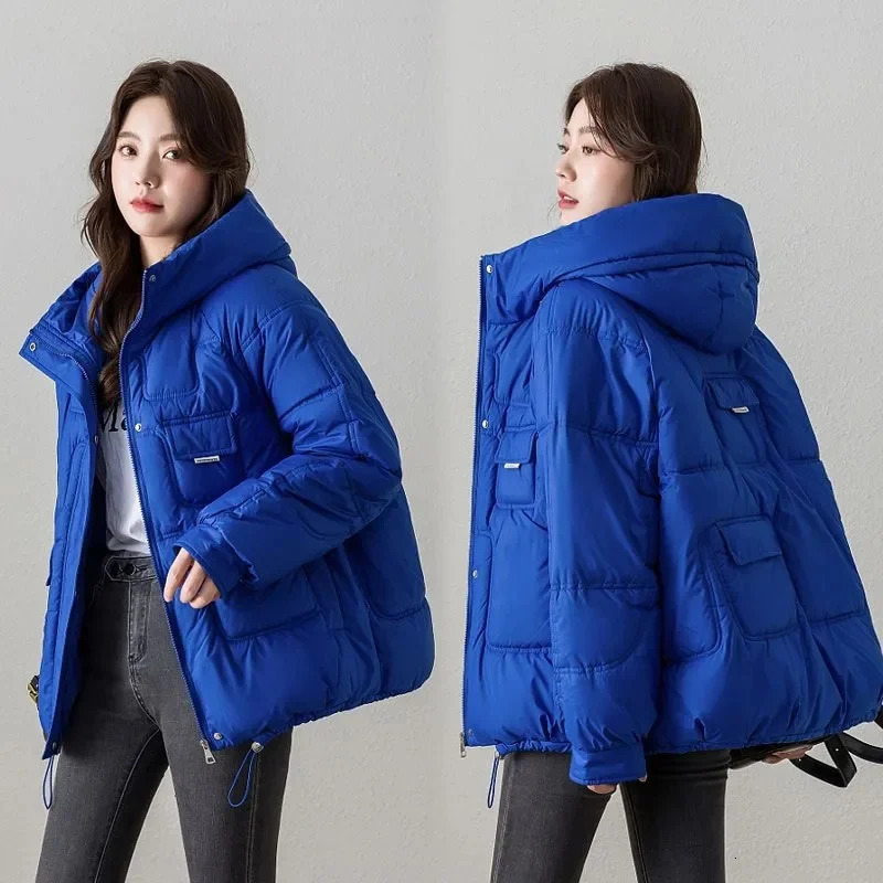 Winter Short Jacket Parka 2024 Thicken Warm Coat Hooded Solid Color Casual Women Streetwear Down Cotton 241120