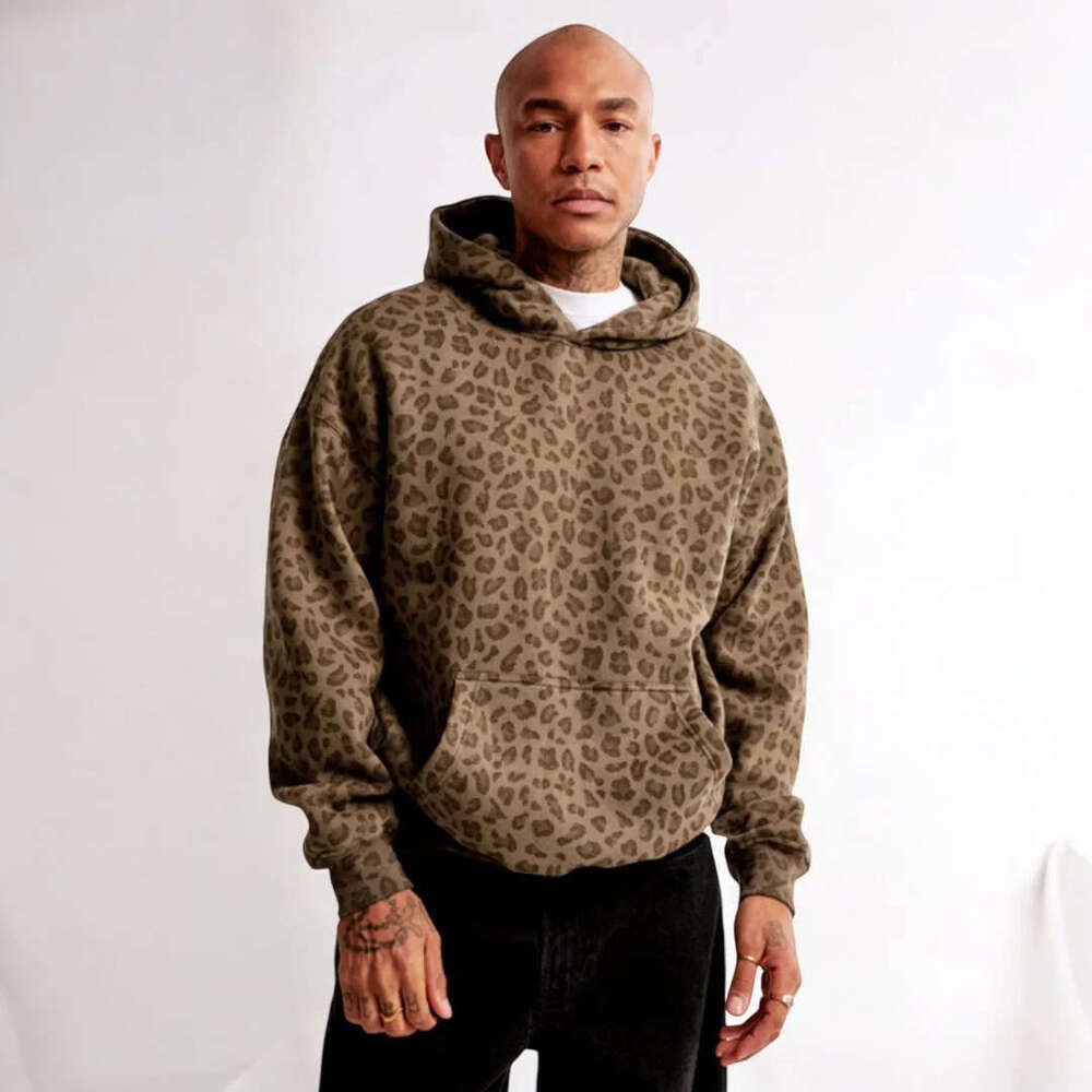 2024 autumn e-commerce hot item European and leopard print digital printed hoodie American retro loose hooded sweatshirt