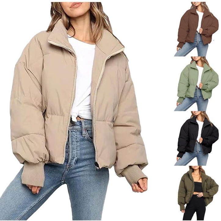 Designer Women's Fashion Trend Winter Warm Long Sleeve Zipper Loose Quilted Down Jacket Coat