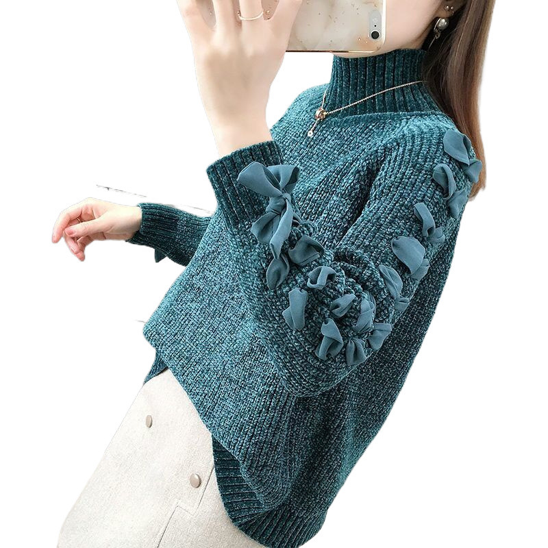 New Chenier Women's High Neck Autumn/Winter New Gold Velvet Coarse Thread Loose Bottom Knitted Designer Sweater