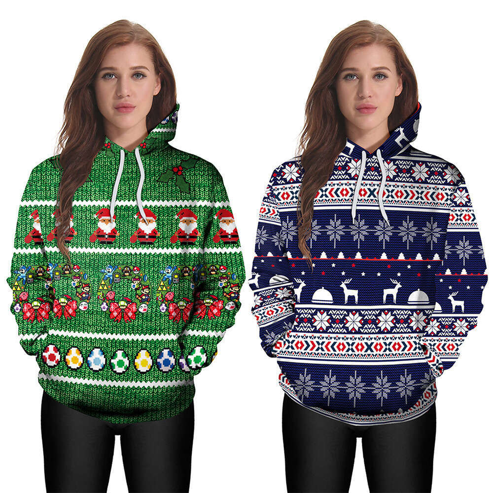 Autumn Winter 3D Digital Printing Christmas Series Men's and Women's Couple Hoodies