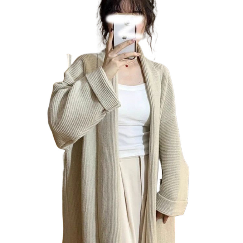 New winter women's lazy style black long haired jacket, new loose knit cardigan, designer high-end texture