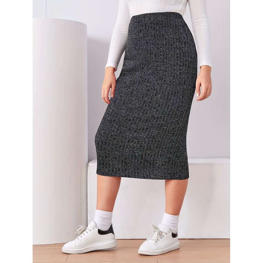 Elegant striped high waisted tight skirt with a back slit - exclusively for women, machine washable