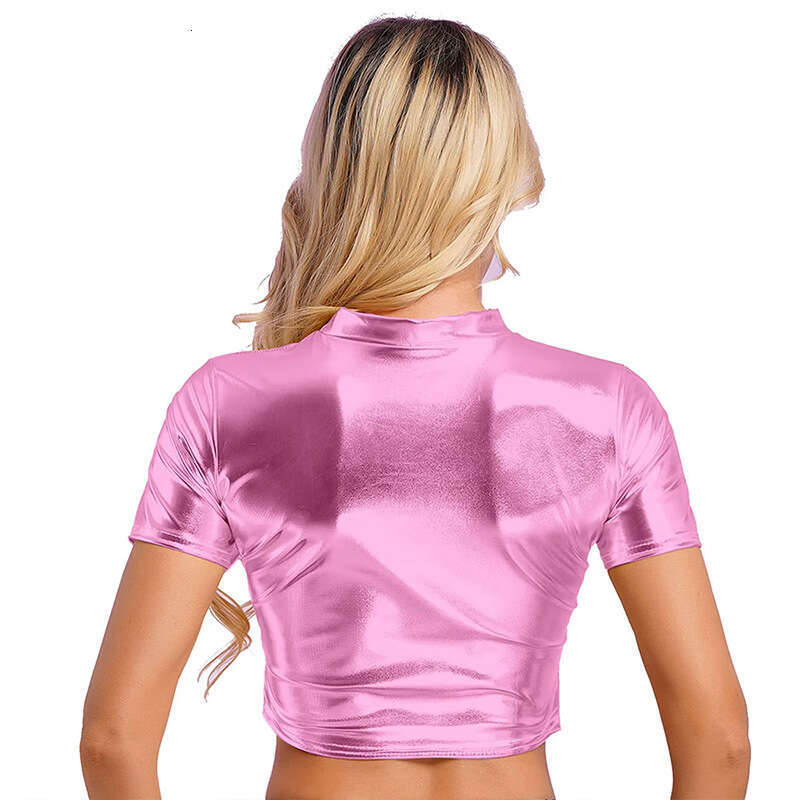 2025 women's tight bright top spring new patent leather hollow short jacket crop spice outfit