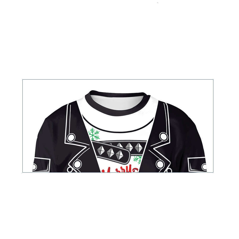 2024 New Punk Style Jacket 3D Printed Christmas Deer Pattern Fake Two Piece Round Neck Hoodie for Men and Women