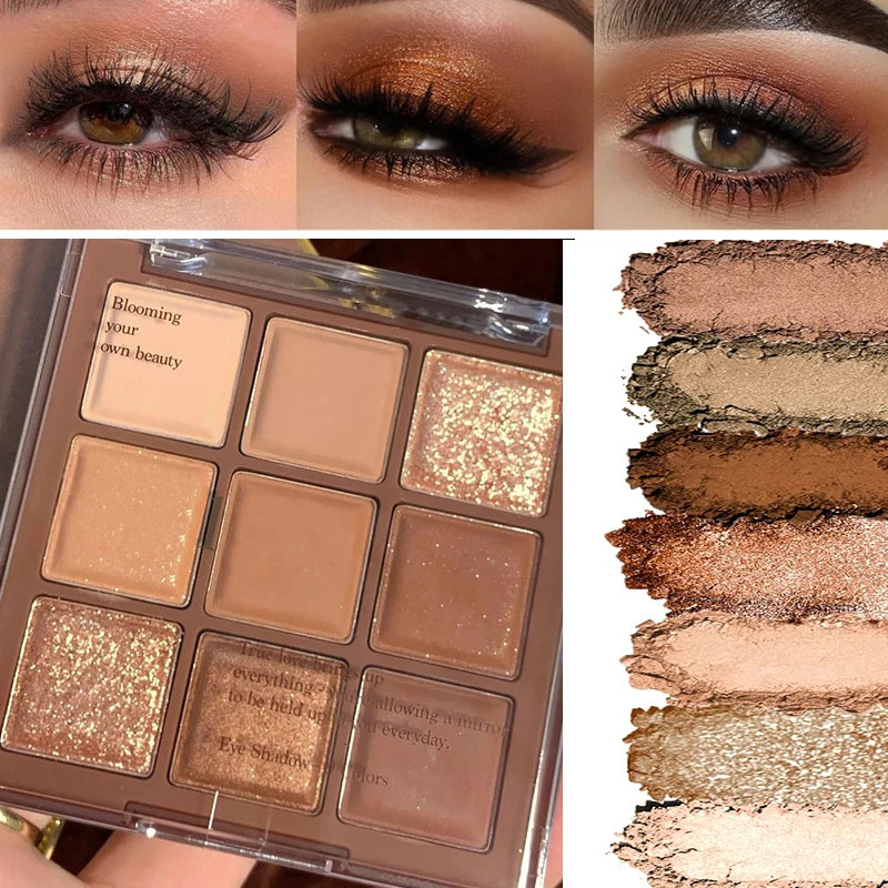9 Colors Eyeshadow Palette Beauty Pearlescent Shiny Sequins Eye Shadow Matte Glitter Long Lasting Pigment Makeup 241118