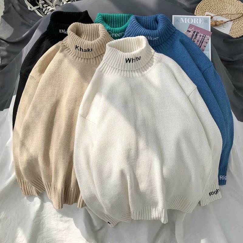 Autumn and winter new warm color solid color sweater men's Korean version loose and foldable high neck knitted sweater couple jacket designer top
