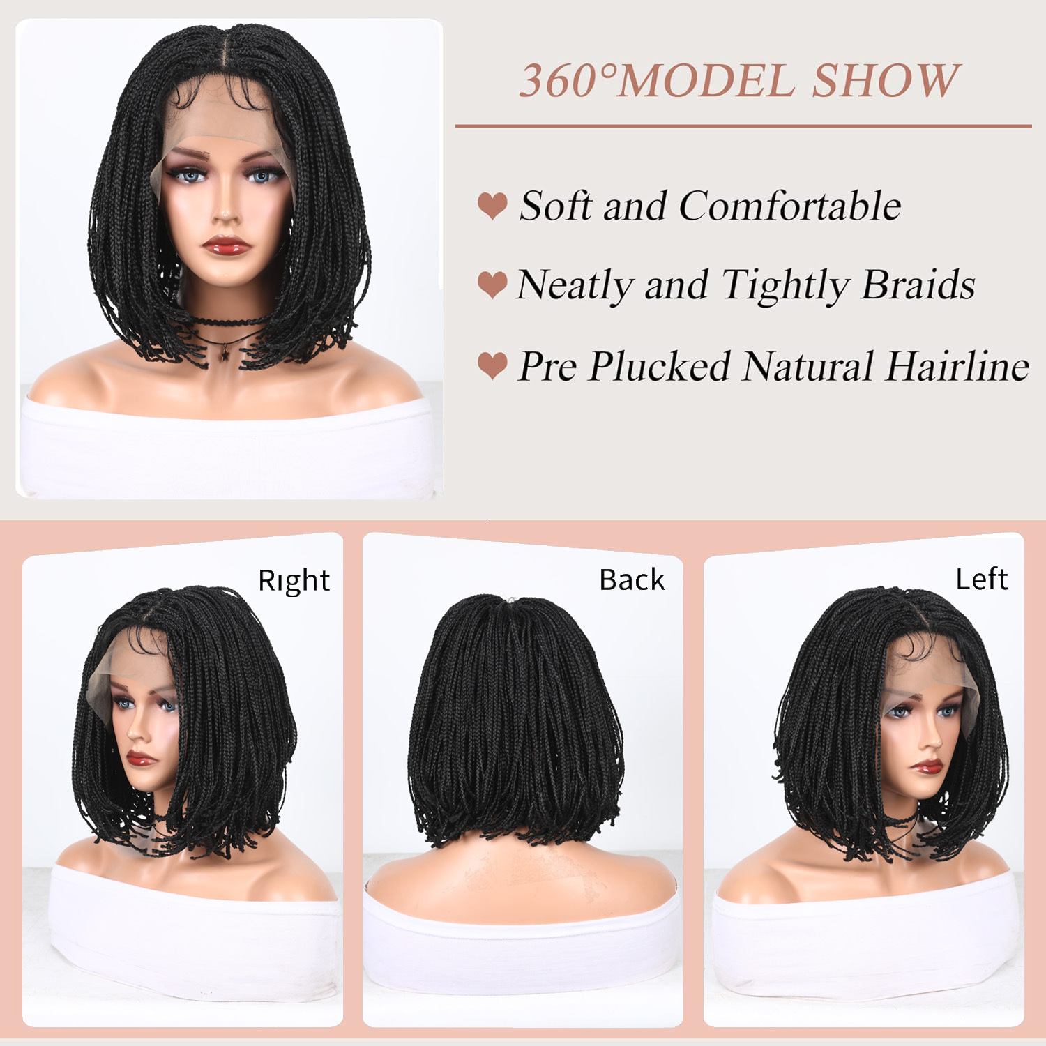 Wignee Short Bob Braided Wigs For African Women Synthetic Lace Front Wig Pre Plucked With Baby Braiding Hair