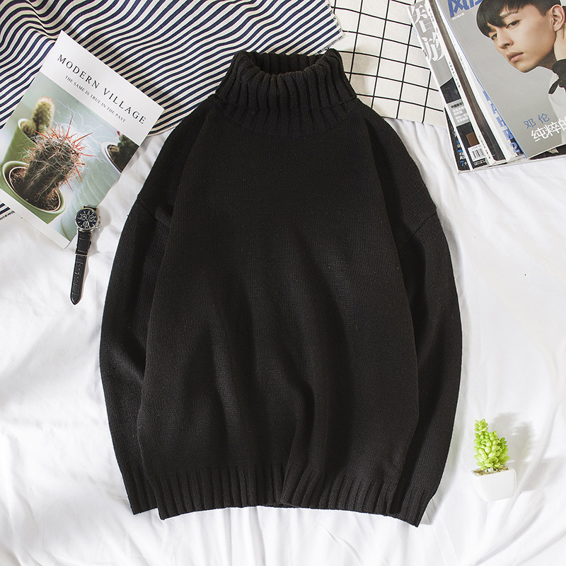 Winter New High Collar Solid Color Men's Fashion Youth Versatile Knitted Designer Sweater Trendy Hoodie