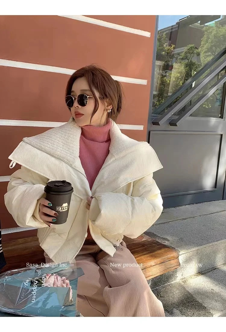 2024 Winter High Quality Short Parka Puffer Bomber Jacket Female Warm Cotton Padded Coats Korean Fashion Outerwear 241125