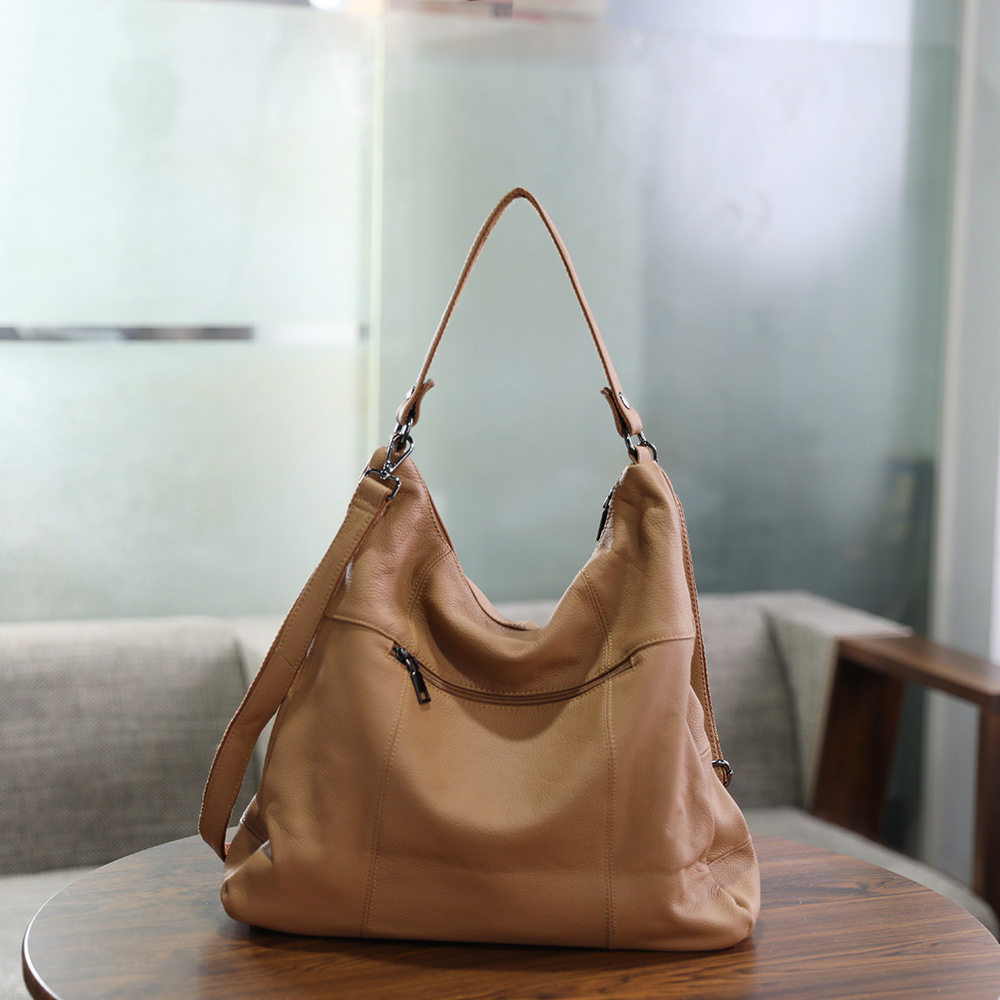 Handmade top layer cowhide contrasting color shoulder crossbody with genuine splicing soft leather large capacity women's bag