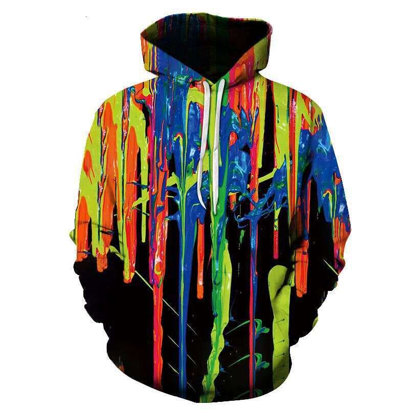 2024 autumn winter graffiti painting 3D digital printing trend men's and women's hooded casual hoodie loose fit