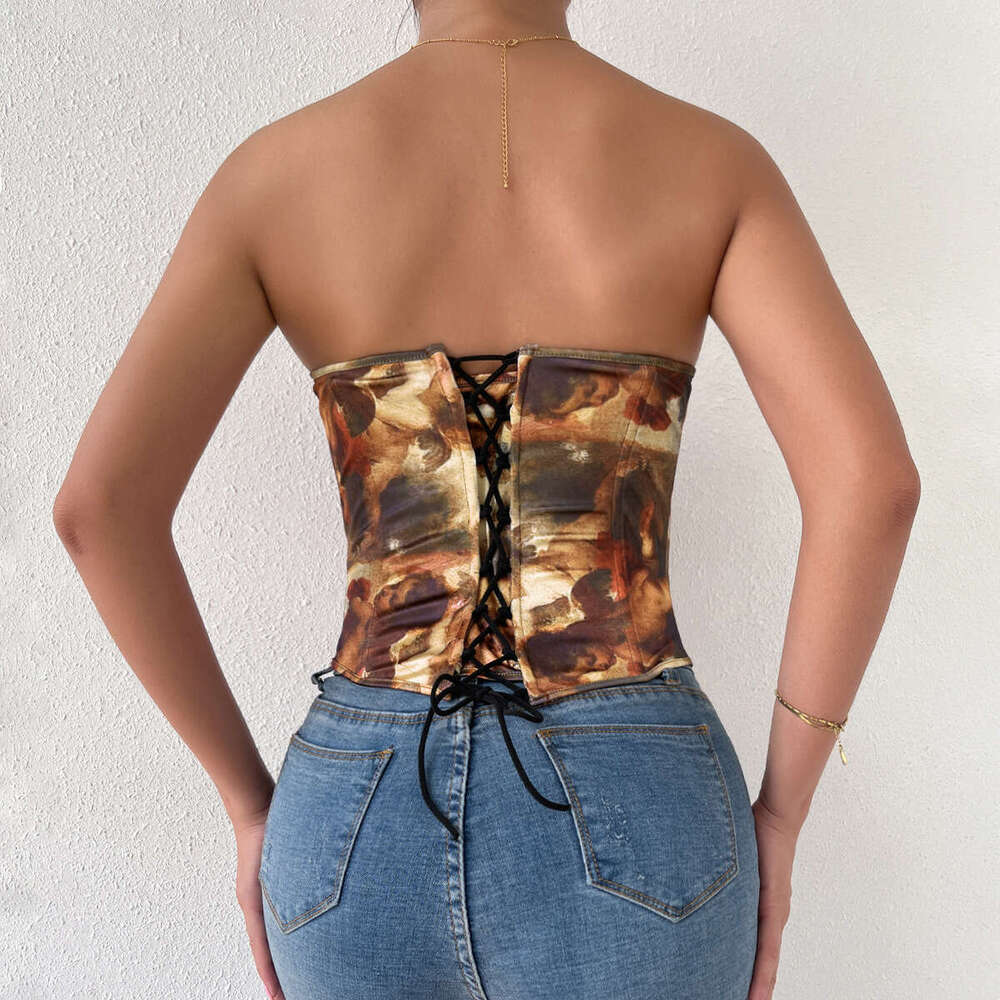 New hot selling color blocking backless camisole strap with steel ring fishbone vest 7105