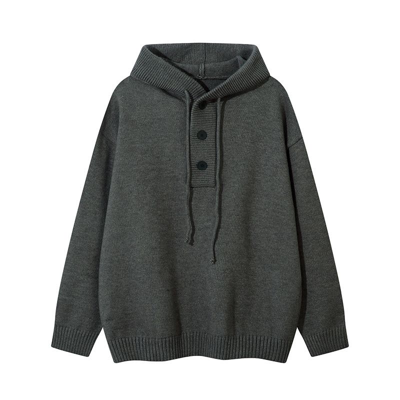 New AKanbullet American Grey Hooded Sweater with Lazy Style for Autumn and Winter, High Quality Knitted Top by Male and Female Designers