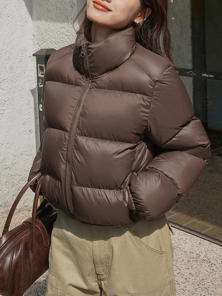 Winter Standing Collar Down Womens Parkas Pockets Zipper Long Sleeved Korean Version Jacket Loose Thick Solid Color Clothing 241120