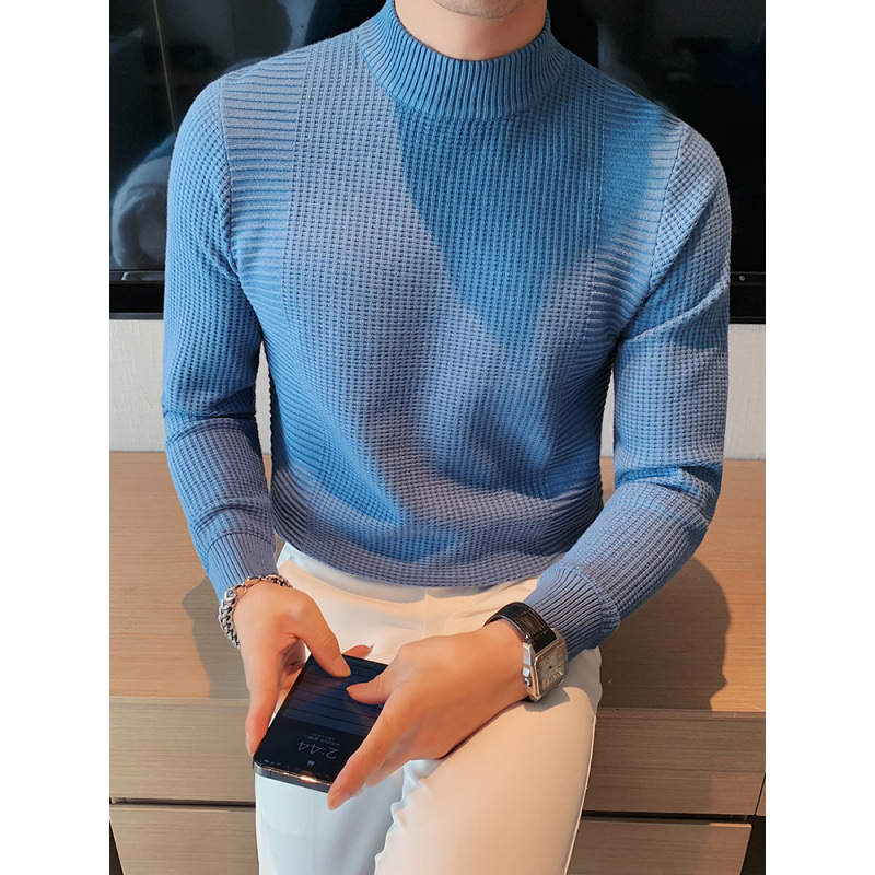 New Men's Half High Collar, New Interior Bottom Top, Fashionable, Casual, Handsome, Slim Fit Knitted Sweater, Designer Trendy Hoodie