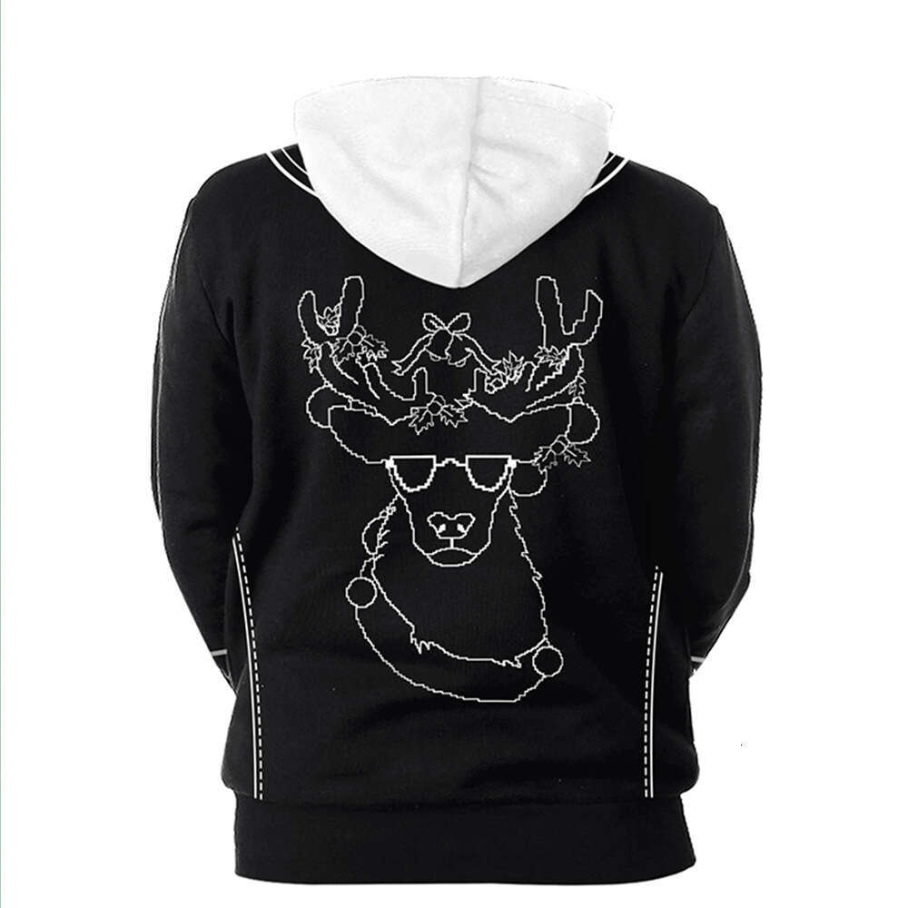 2024 Autumn/Winter New Fake Two Piece Christmas Digital Printed Punk Casual Hoodie for Men and Women