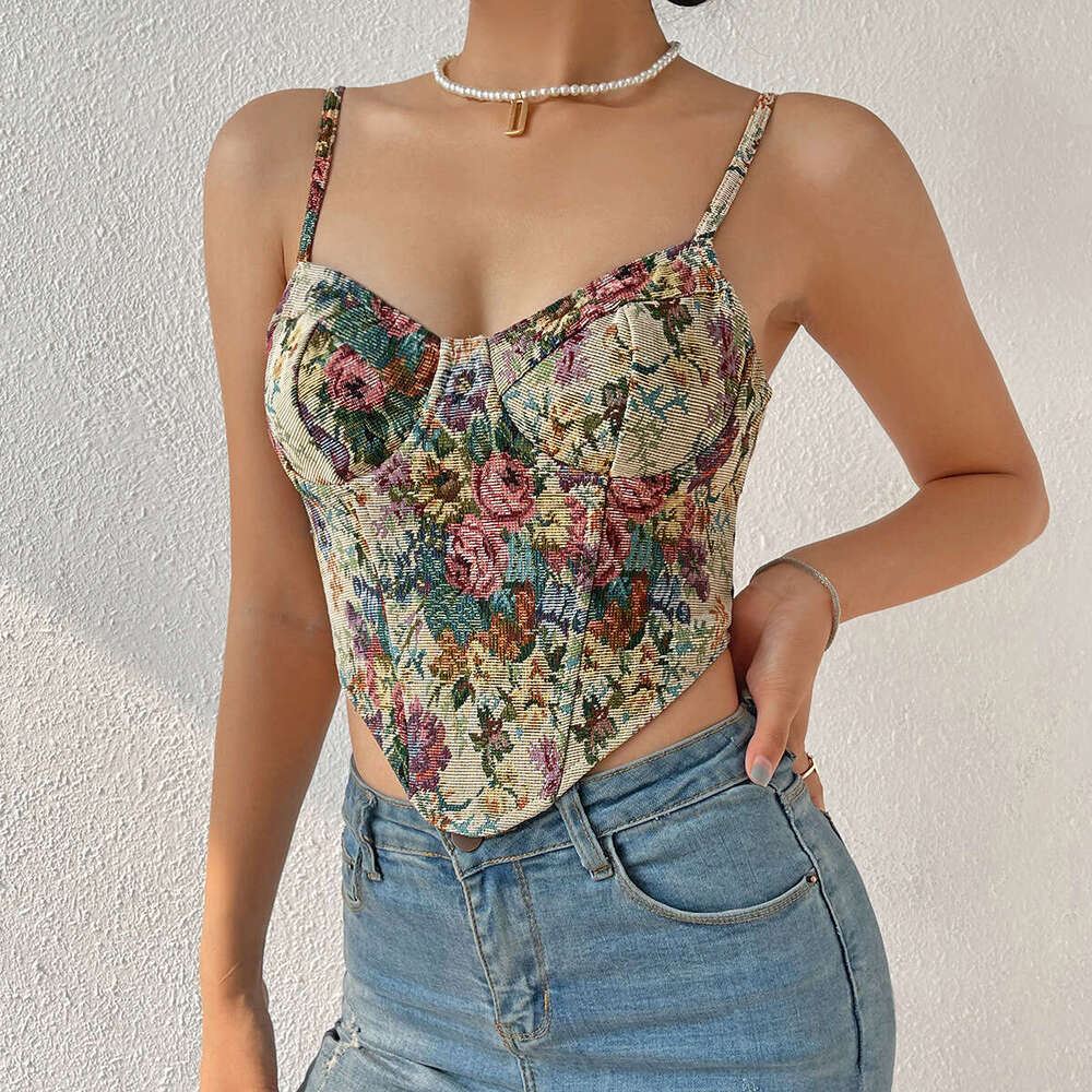 New street flower niche camisole French court waist cinched vest 60325