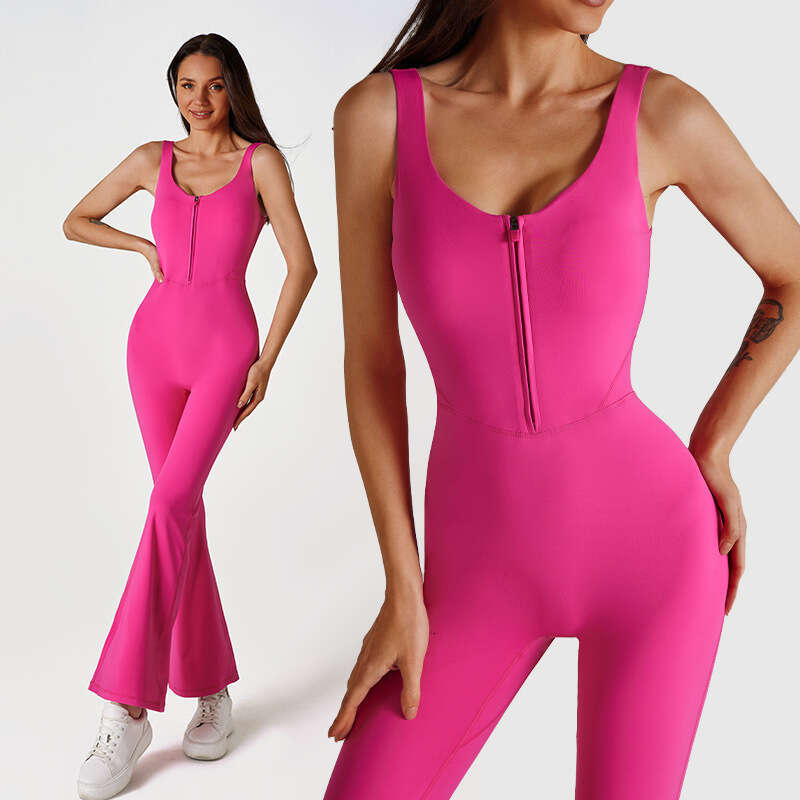 European and American new yoga clothes, nude tight fitting jumpsuit, women's casual trumpet dance fiess jumpsuit