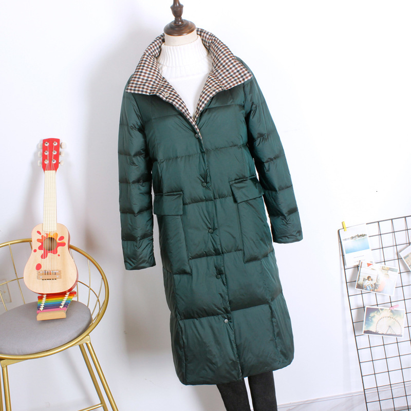 Down jacket, female trend designer, autumn and winter new styles, fashionable personality, large pocket, mid length, over the knee, Thousand Bird grid