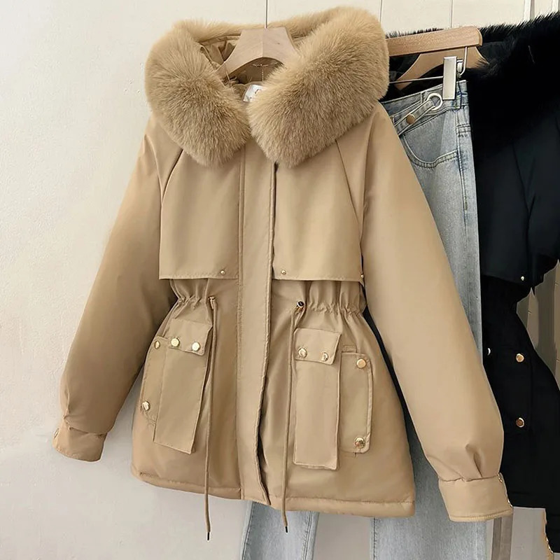 Temperament Parkas Cotton Jacket Women 2024 Winter Thick Warm Hooded Fur Collar Mid Long Down Coat Female Windbreaker 241120