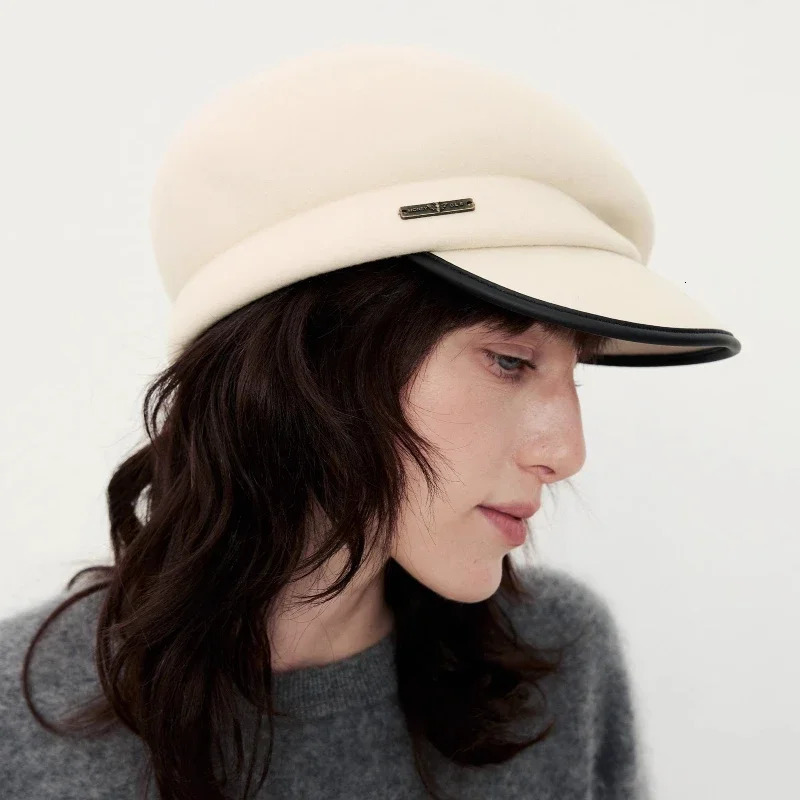 100 Wool Japan Curved Eaves Beret Women Autumn Winter Felt Fedora Black Painter Hat Warm Octagonal Hats Classics Walking Cap 241125