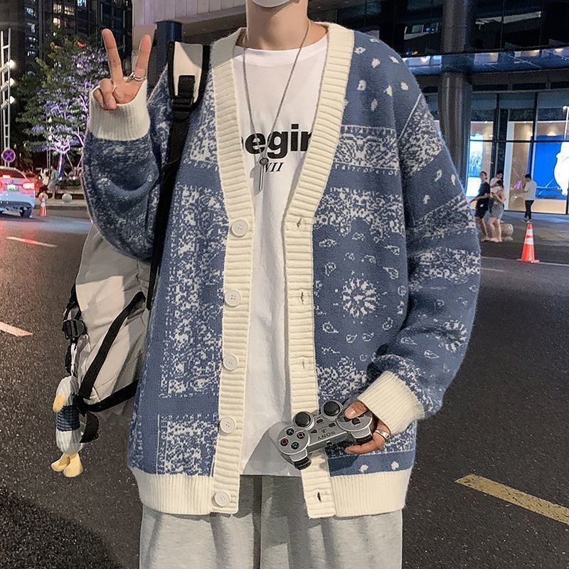 Winter new cardigan wool sweater men's fashion brand cashew flower loose Korean version lazy style knitted sweater top designer hoodie