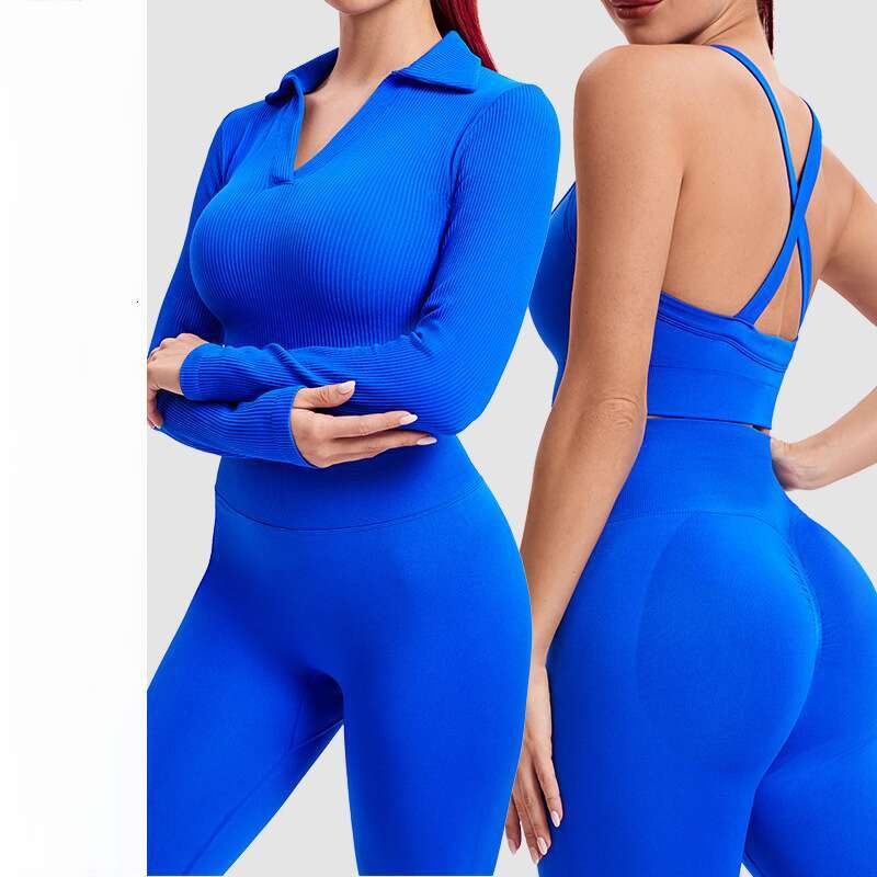 New sports yoga three piece set, sexy running long sleeved jacket, cross back bra, fiess suit