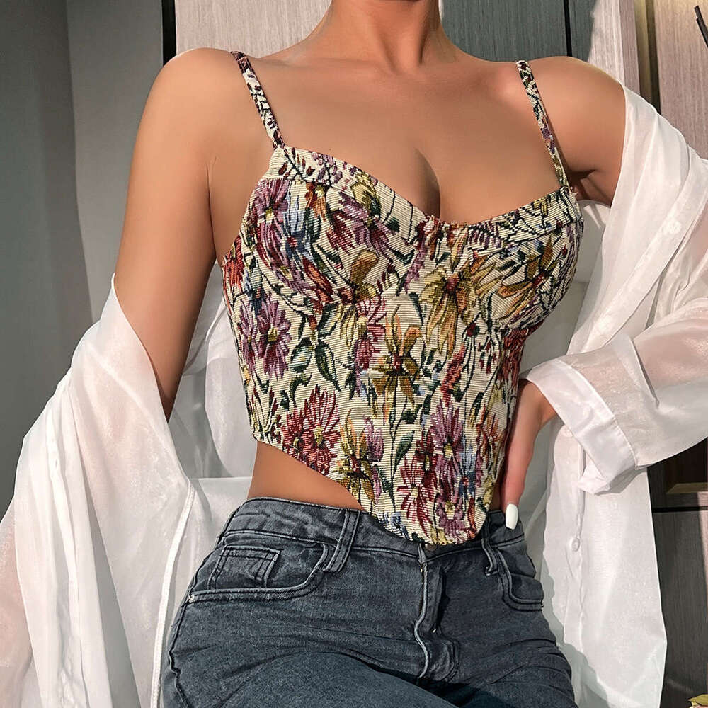 New street flower niche camisole French court waist cinched vest 60325
