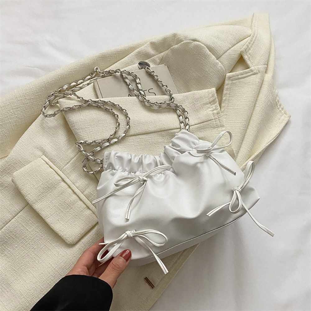 Women's Shoulder One-Sided Design Bucket PU Leather Pleated Bag Casual Plain Handbag