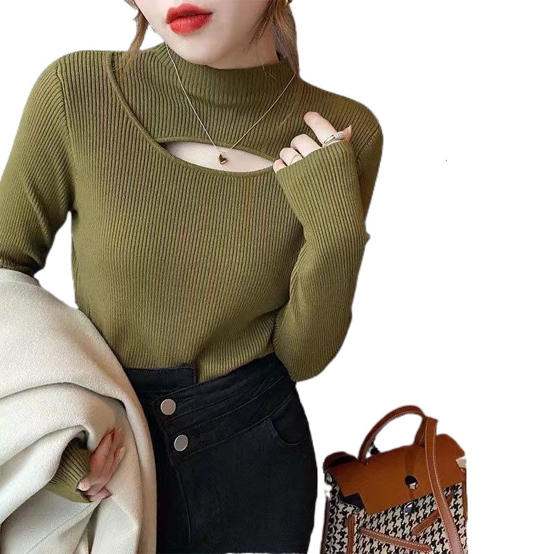 Autumn and winter new Heart Machine women's hollow Western style base slim design semi designer high neck knitted sweater