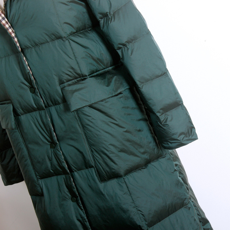 Down jacket, female trend designer, autumn and winter new styles, fashionable personality, large pocket, mid length, over the knee, Thousand Bird grid