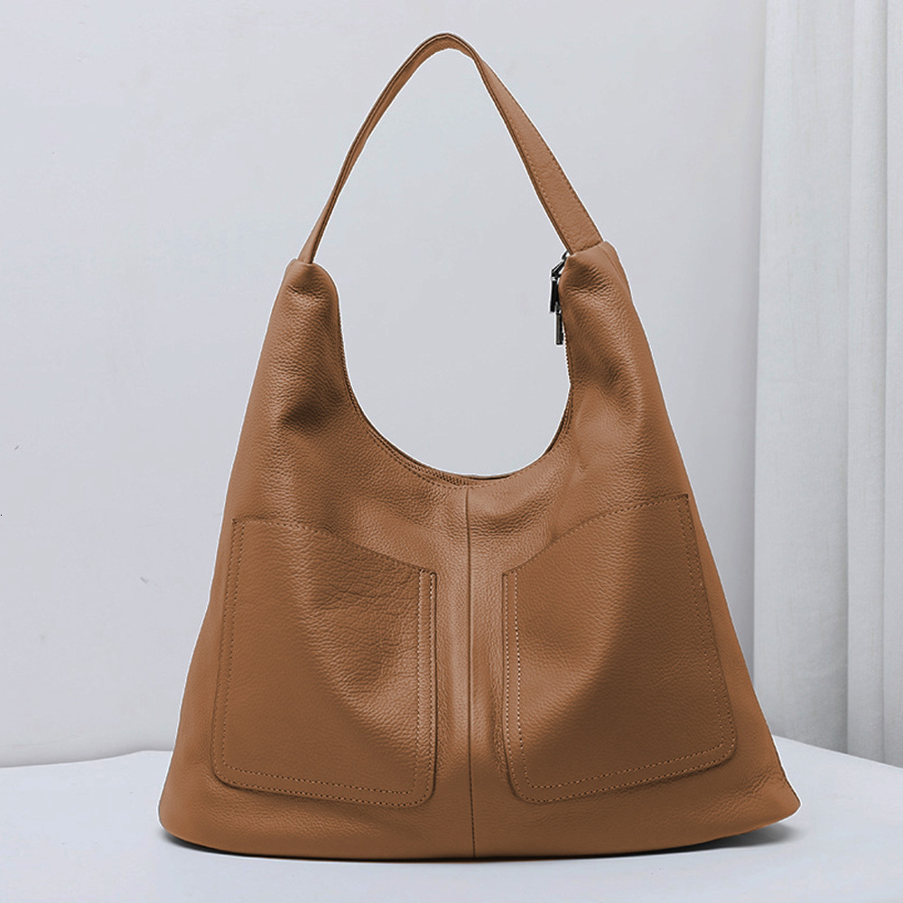 100% top layer cowhide armpit shoulder large capacity soft leather women's versatile casual bucket bag