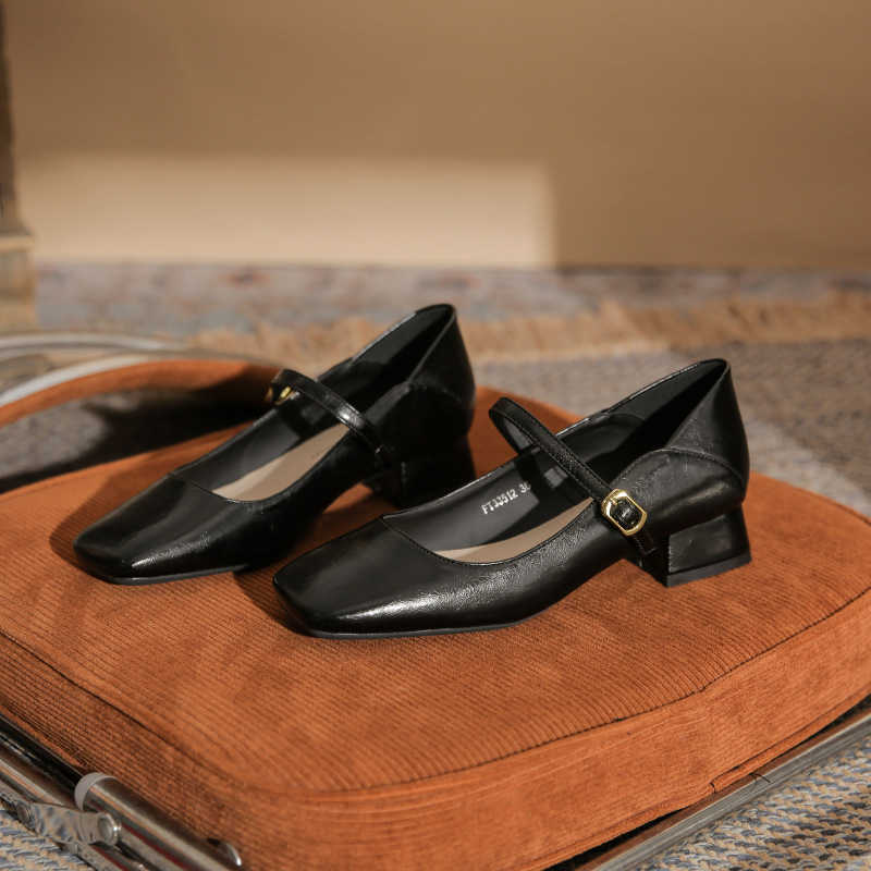 Fashion Classic Mary Jane Versatile Coarse Heel Square Head Simple Trendy Casual Womens Singles Shoes