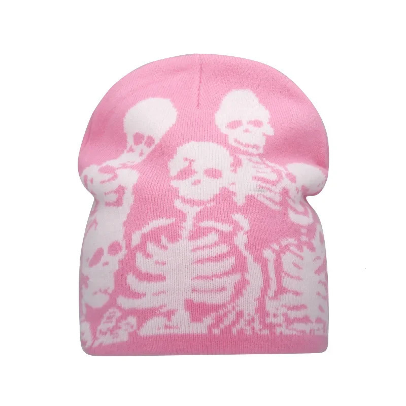 Beanies Fashion Skull Print Y2K Knitted Hats for Women Men Ear Protection Winter Autumn Windproof Keep Warm Gorras Hip Hop Cap 241125