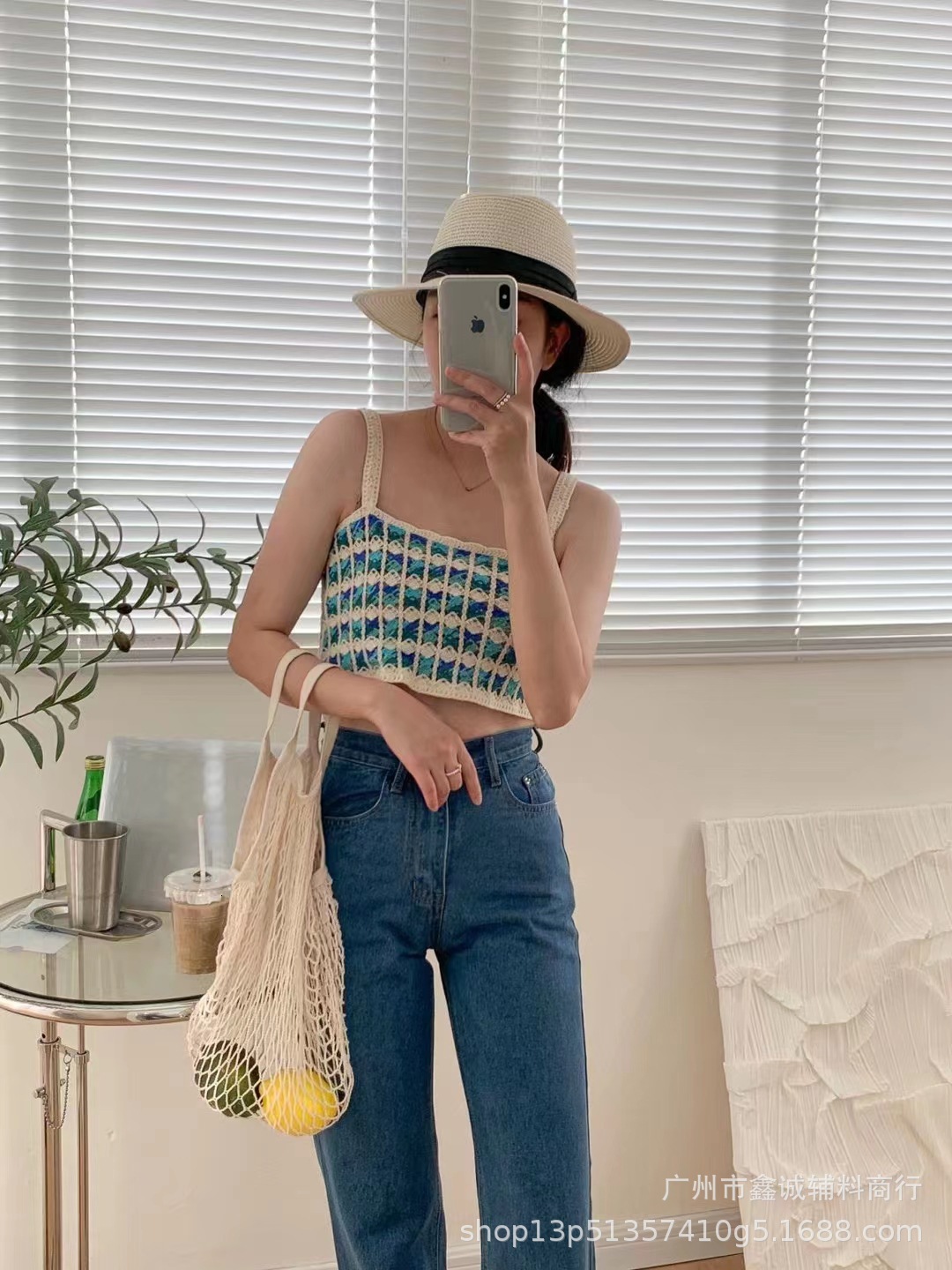 New Salt Girl Style Two Piece Set with Hook Flower Stripe Color Design Suitable for Female Designers' Unique Temperament Knitted Shirt