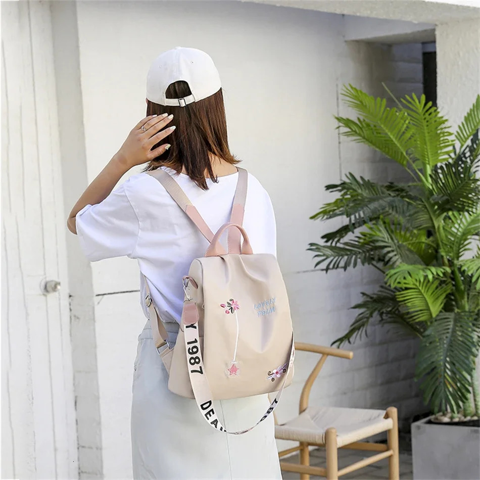 Waterproof Oxford Women Backpack Fashion Casual Embroidery Bag Female Large Capacity Travel Handbag Shopping Knaps 241115