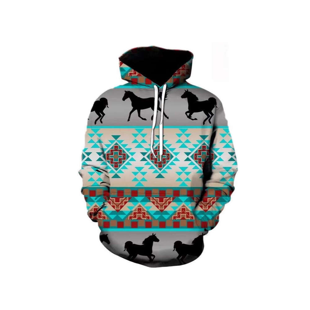 Autumn winter new European and American 3D digital printed ethnic style jacket men's casual hooded sweatshirt