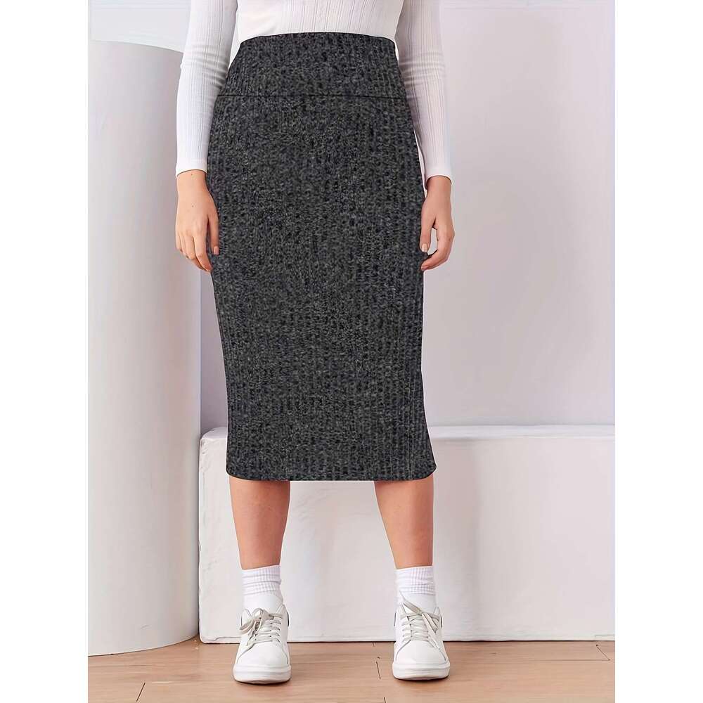 Elegant striped high waisted tight skirt with a back slit - exclusively for women, machine washable