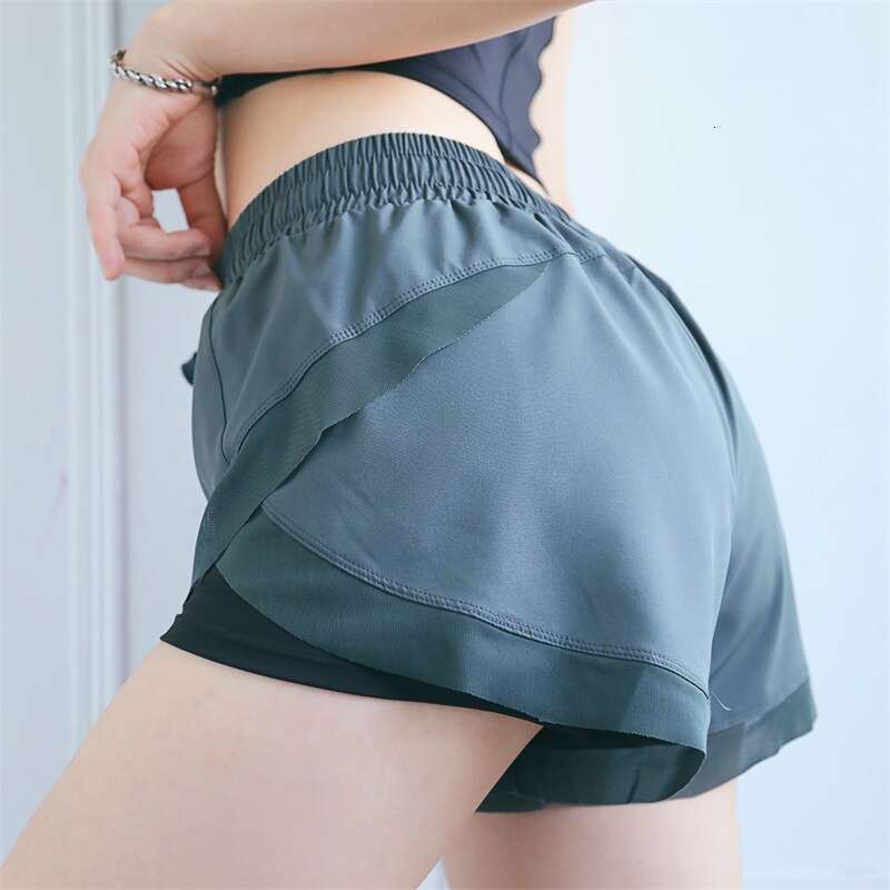 New Fake Two Piece Fiess Shorts Women's High Waist Elastic Tight Running Sports Autumn Breathable Loose Yoga Pants